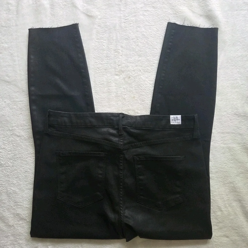 Frank & Eileen Sligo Skinny Black Stretch Italian Waxed Denim Jeans Raw Hem 32